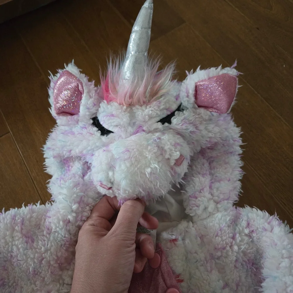 Target Baby Unicorn Costume 6-12M White Pink Shimmer Wings Plush Hooded Outfit - Picture 3 of 4